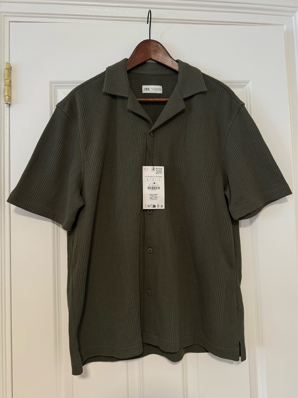 Zara Men’s Waffle Knit Button Down Shirt size L Large NWT